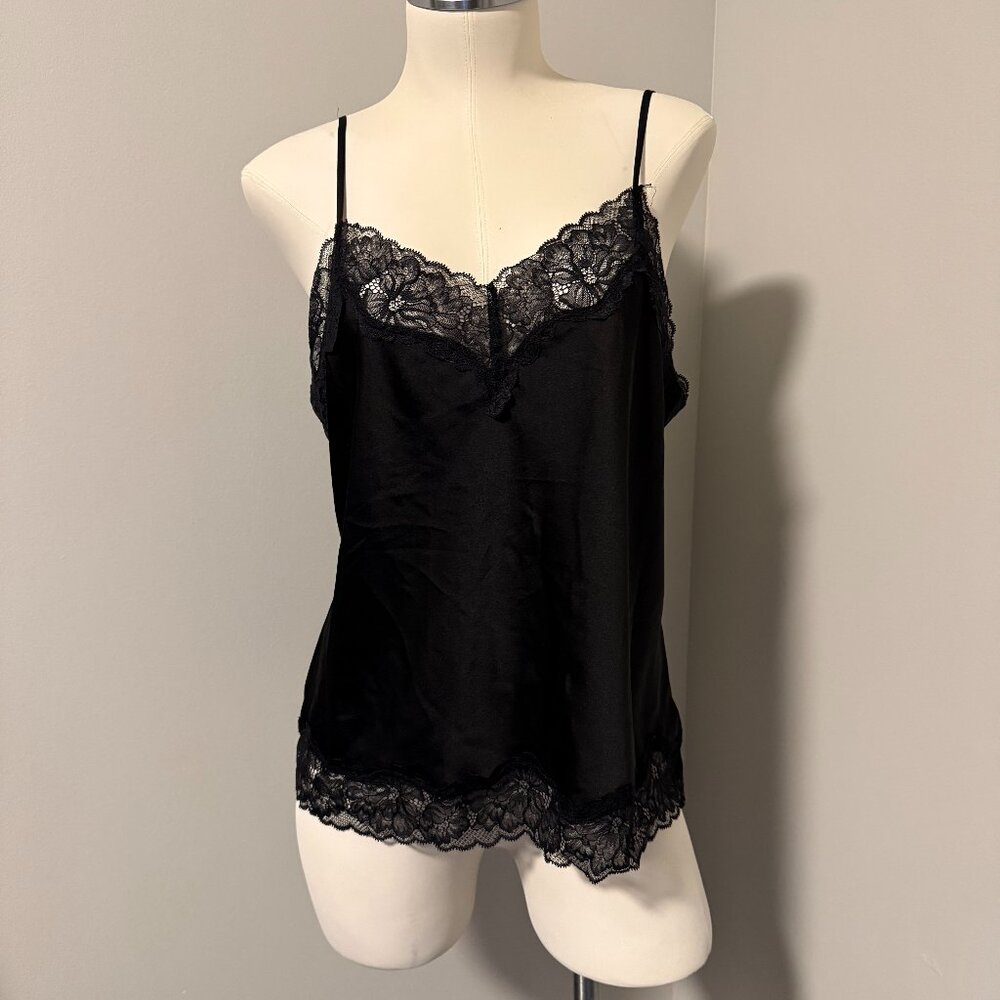 Express Lace Trim Cami Black Satin Tank Top Medium Downtown Cami